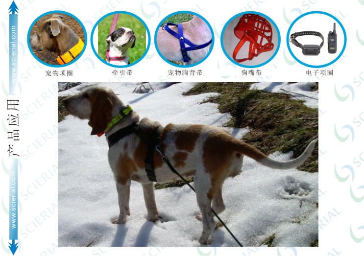 宠物用品应用:宠物项圈,宠物带,牵引带,狗胸背带,狗嘴带,电子项圈